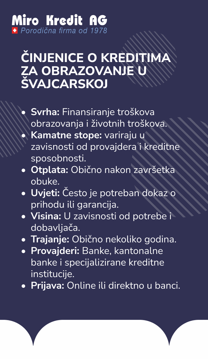 Činjenice o kreditima za obrazovanje u Švajcarskoj