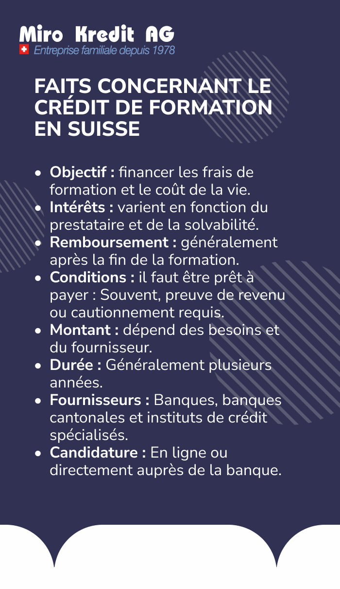 Faits concernant le crédit pour la formation en Suisse