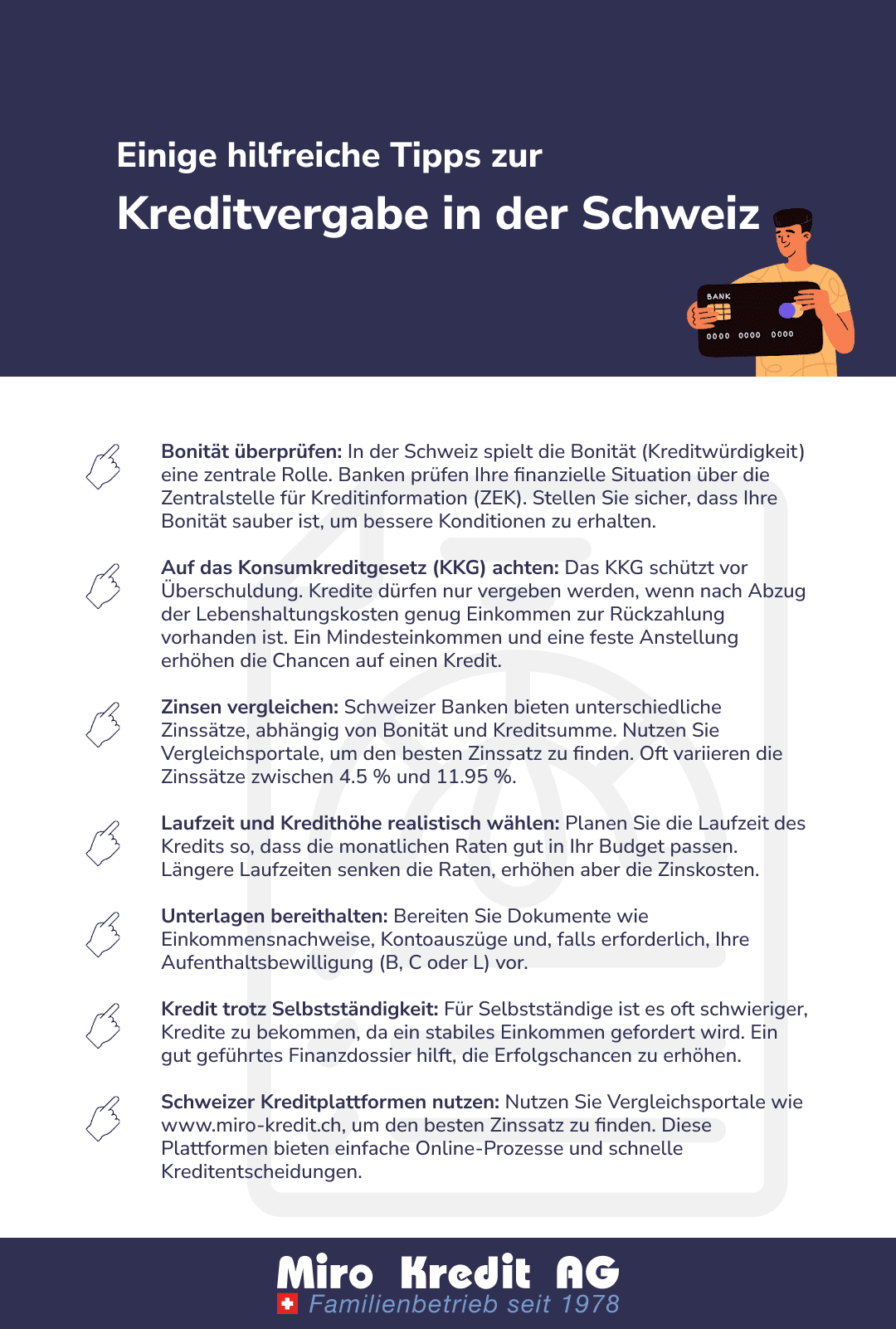 Einige hilfreiche Tipps zur Kreditvergabe in der Schweiz